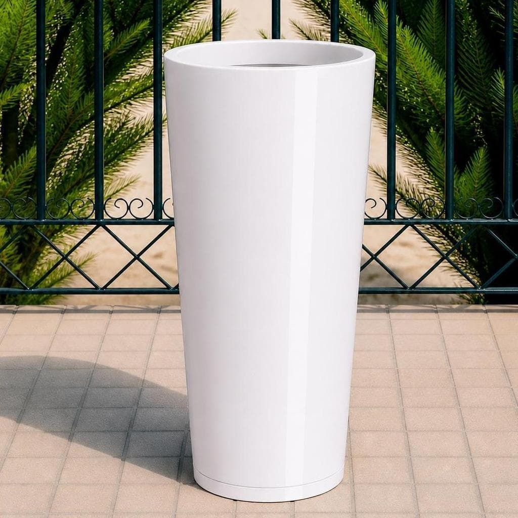 Vaso Cone Marmorizado N5 com 98cm com Prato, decorativo em polietileno resistente para jardim e área interna!