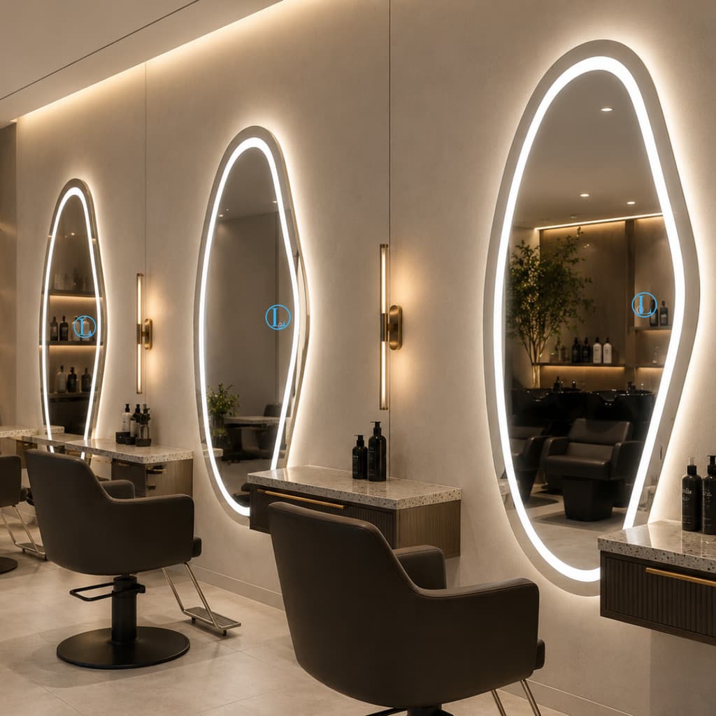 Espelho Lopazzi Brisa Com Led Jateado 110x50 Polido Para Sala,Banheiro,Barbearia,Salão,Lavabo,Sala De Estar