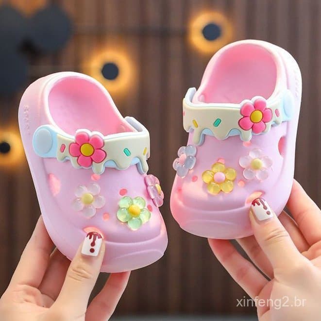 Chinelos de Bebê para Meninas, Sapatos Florais Bonitos e Delicados, Sola Macia e Leve, Calçado Infantil HN2A