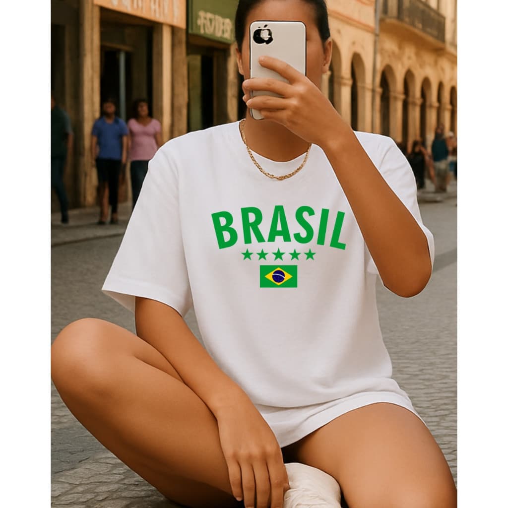 Camiseta unissex BRASIL 5 ESTRELAS blusa moda feminina copa promoção masculina