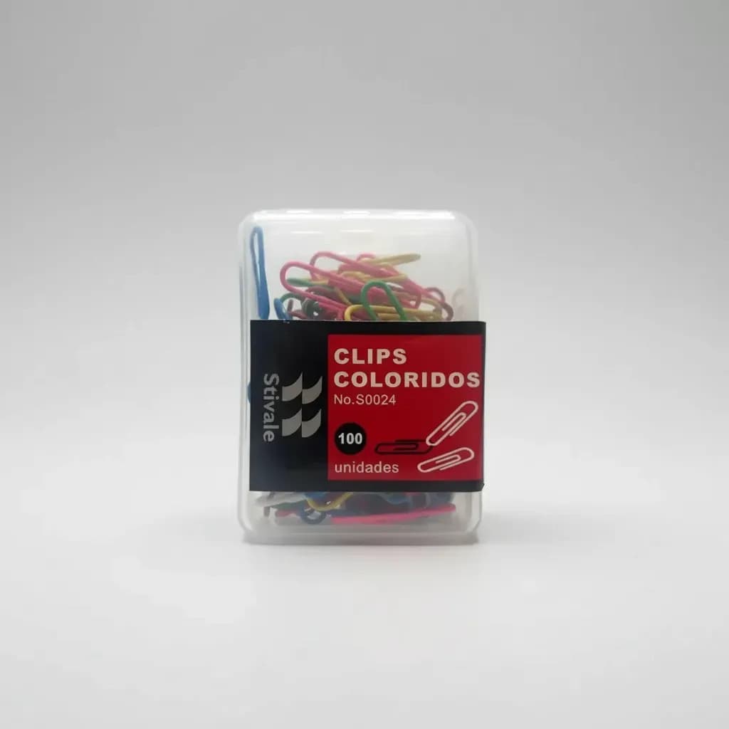300 Clips Colorido Para Papel 28mm - Caixa Com 100 Unidades