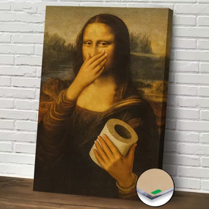 Quadro Decorativo Arte Monalisa Para Banheiro Papel Higienico Engraçado