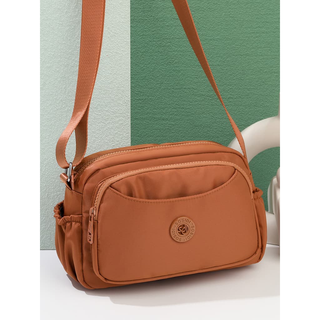 Sheng Feiya Bolsa mensageiro feminina estilo simples com vários bolsos, leve, grande capacidade, um ombro