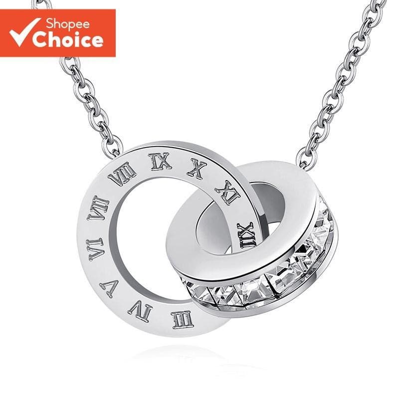 Colar Elegante com Números Romanos, Totalmente Cravejado de Diamantes, Geométrico em Aço Inoxidável