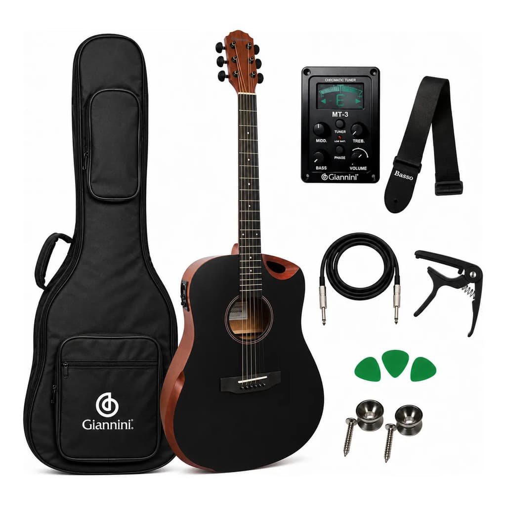 Kit Violão Eletroacústico Giannini Gdh-ceq-sbk Capa + Kit Sa