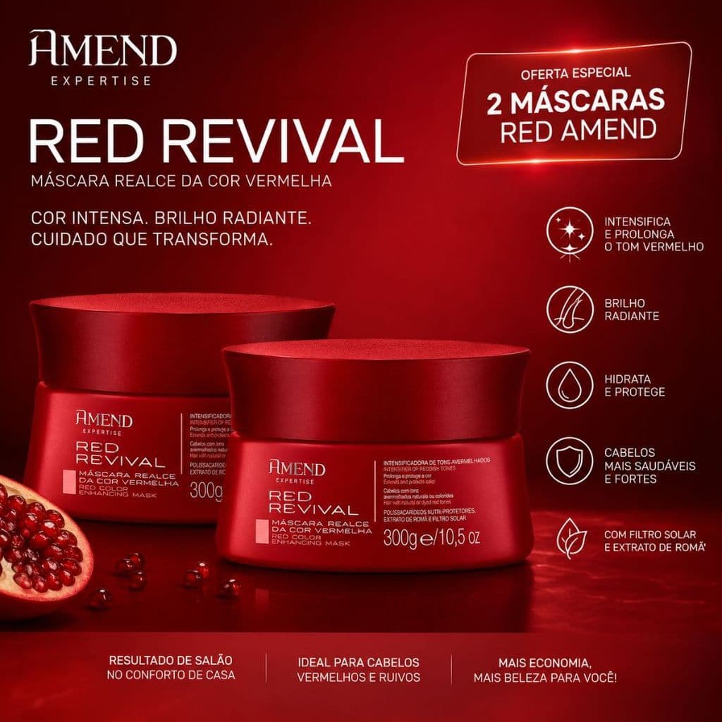 Kit 2 Unidades Máscara Realce da Cor Vermelha Red Revival Amend -300g