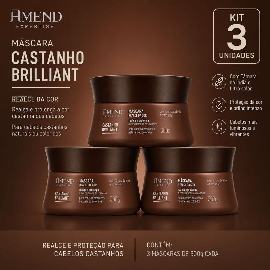 Kit 3 Unidades Amend Máscara Expertise Realce da Cor Castanho Brilliant 300g