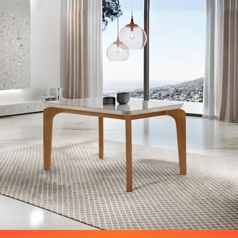 Mesa de Jantar Londrina Rufato 120x80 MDF com Vidro Temperado Imbuia Off White - Naturale/Off-white