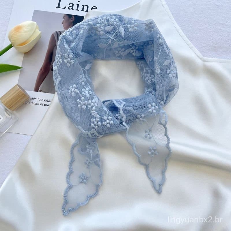 Lenço de renda de cor sólida para mulheres, lenço longo versátil, lenço decorativo em formato de triângulo, lenço de pes