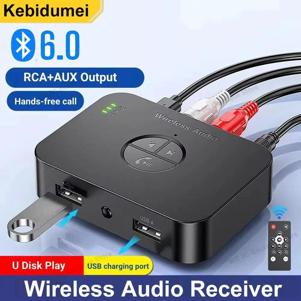 Receptor De Áudio Bluetooth 6.0 3.5mm AUX RCA Estéreo Música Sem Perdas Adaptador Fio Suporte U-Disk Play Para Amplifica