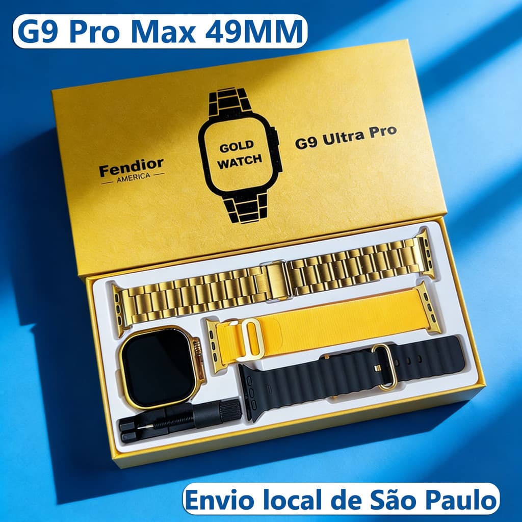 2026 G9 Ultra Pro Max 49MM Dourado relógio inteligente senhora impermeável sem fio carregamento BT chamada calculadora