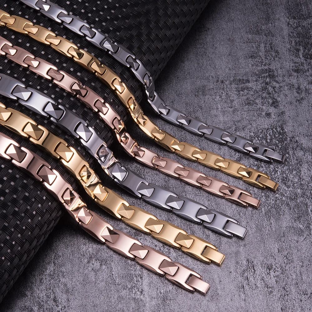 Pulseira de Tungstênio Anti-Risco Corrente Dourada Pulseira Magnética Masculina Amantes Energia Hematita Joias para Casa