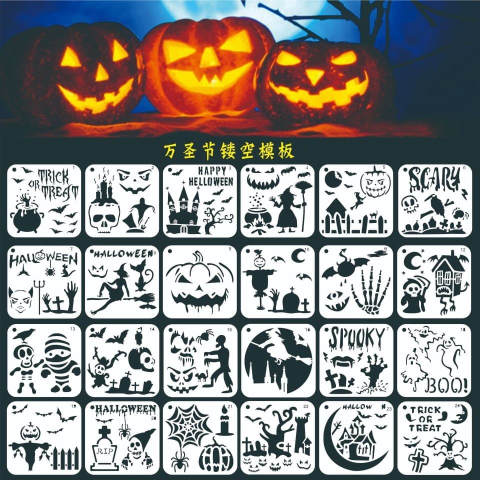 Modelo de Halloween crianças diy Graffiti pintura cópia placa abóbora gravura placa uso do feriado modelo pintura oca