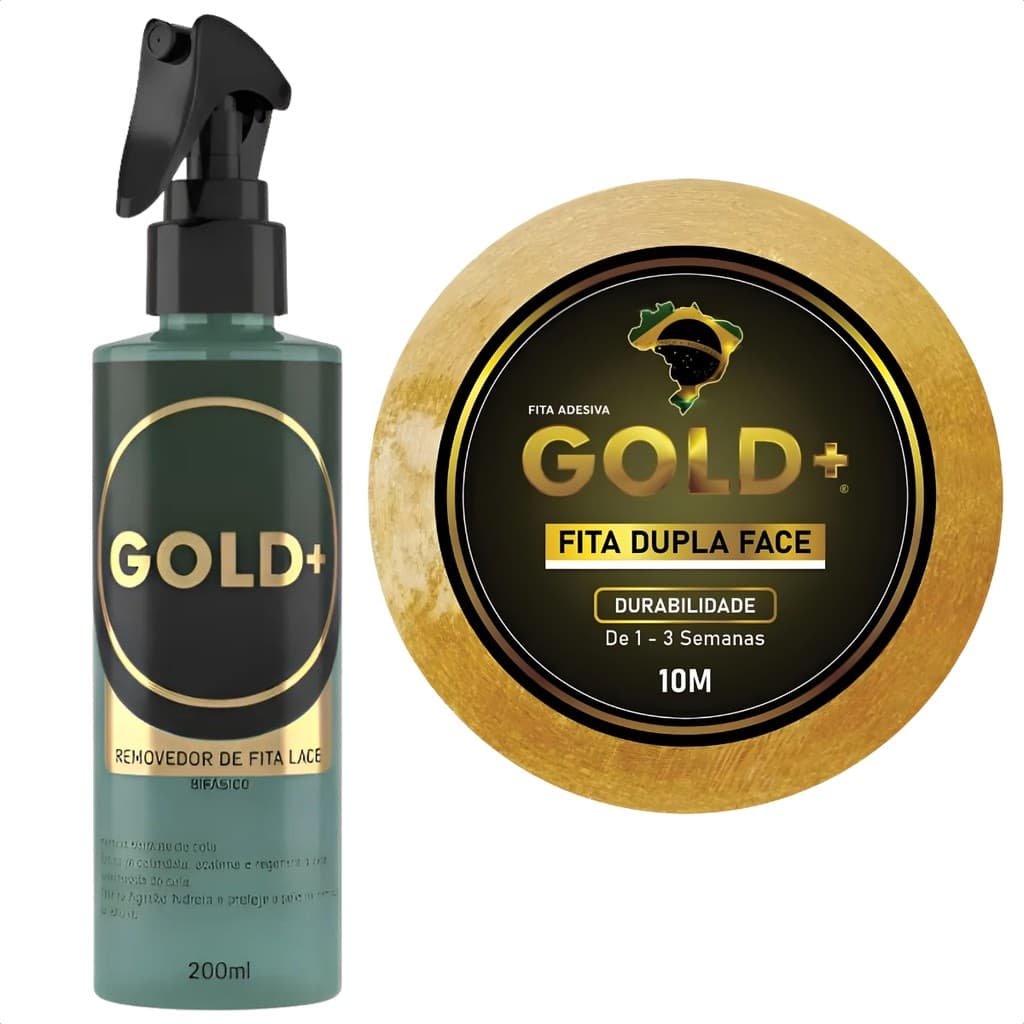 Kit Gold + Fita Adesiva 10 Mts 2,5 Cm Prótese Capilar + Removedor Cola Prótese Megahair Lace