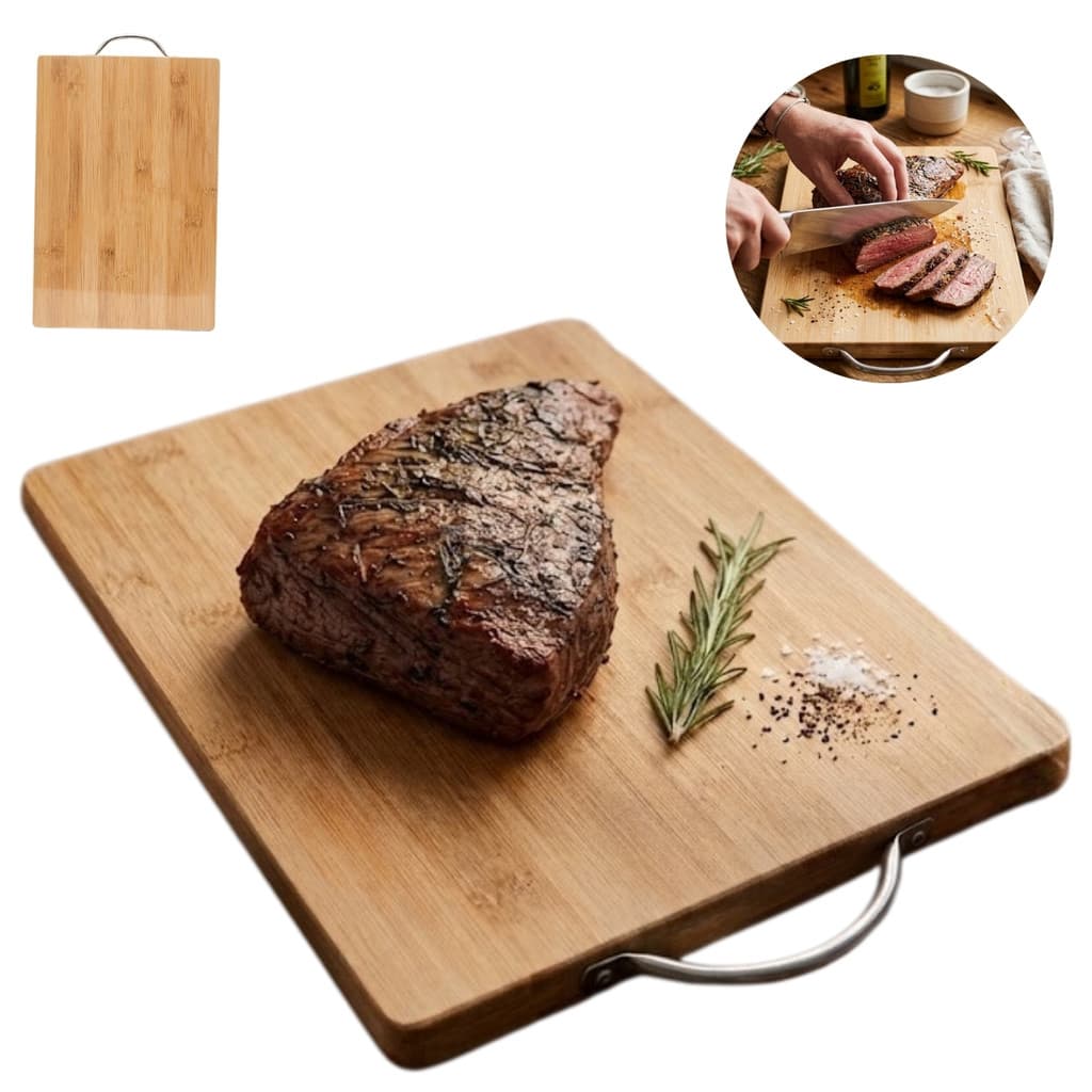 Tabua Grande De Bambu 34x24cm Com Aro Metalico Para Cozinha E Churrasco