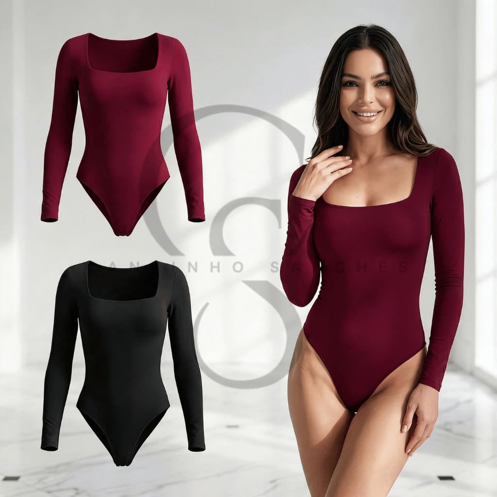 Kit Body Feminino Decote Quadrado Manga Longa Suplex Forrado Segunda Pele Blusa Frio Premium