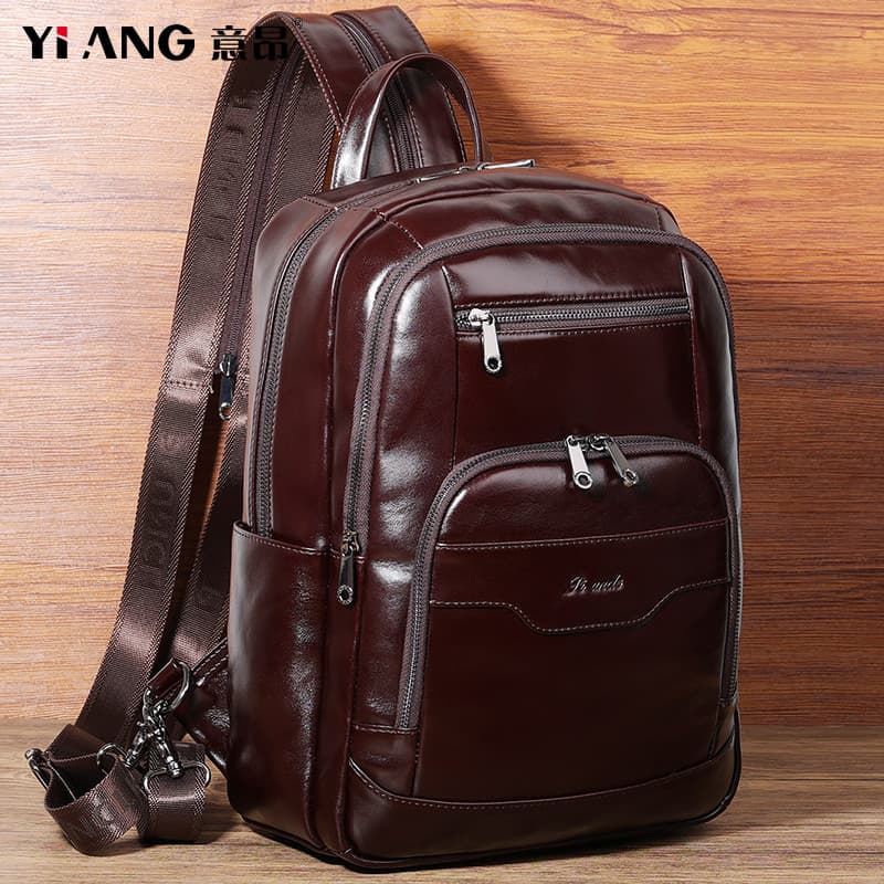 Moda masculina mochila primeira camada de couro Cross-body dupla utilização portátil mochila de viagem grande capacidade