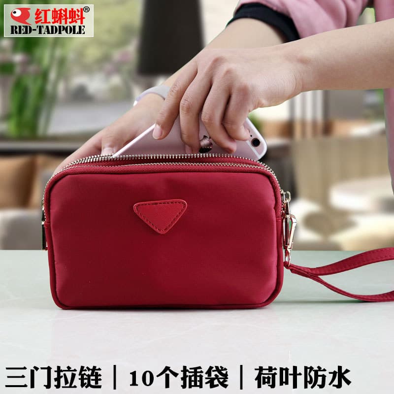 Novo três zíper moeda bolsa feminina Mini bonito coreano pequeno quadrado saco de tecido carteira saco do telefone móvel
