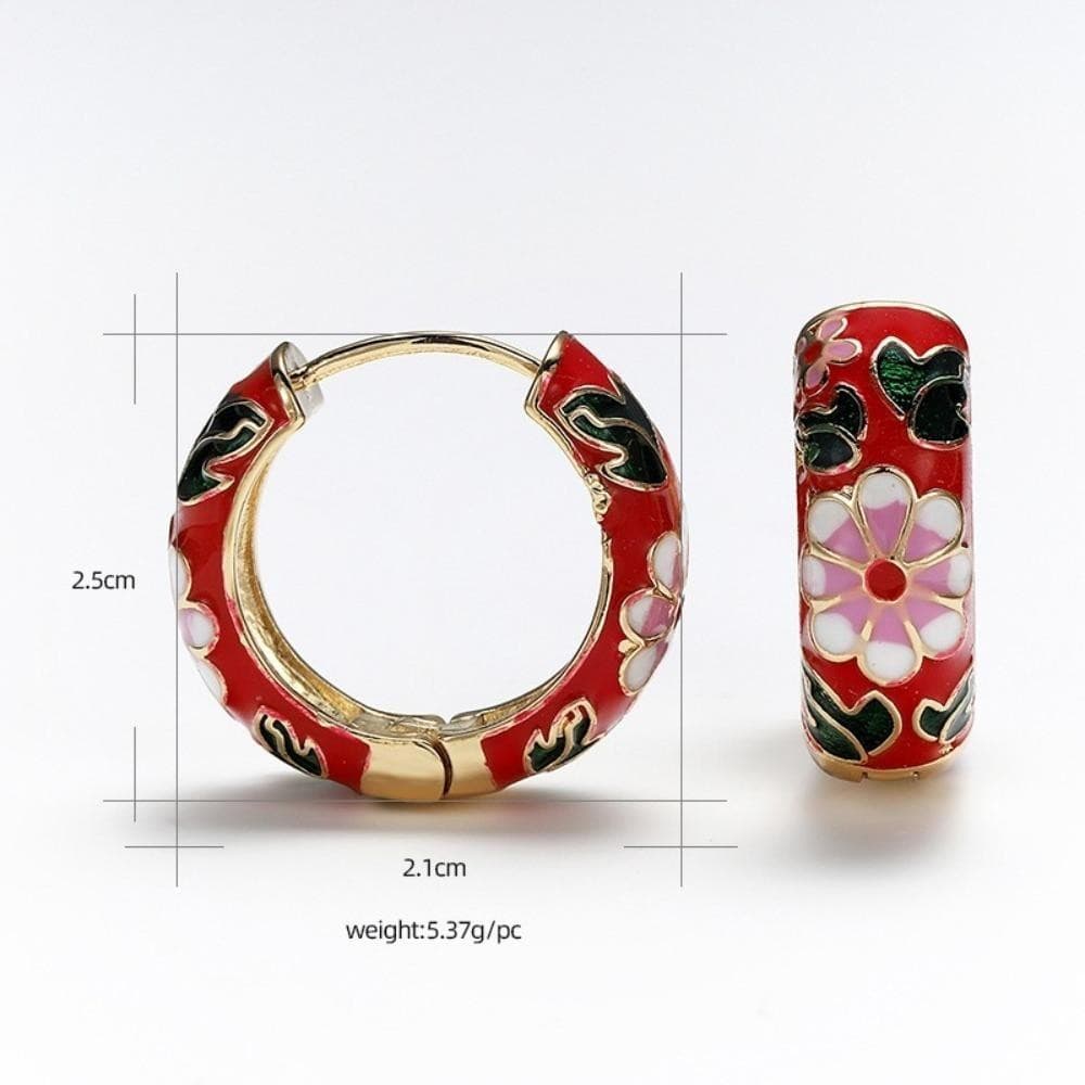 NEEDWAYWA Brincos De Estilo Chinês , Joias De Orelha Esmaltadas De Flor Clássica Chinesa , Étnica Tradicional Vintage
