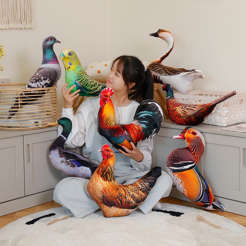 Adorável Simulação Animal Impresso Travesseiro Brinquedo De Pelúcia Frango Pombo Pato Grande Ganso Papagaio Mãe Pássaros