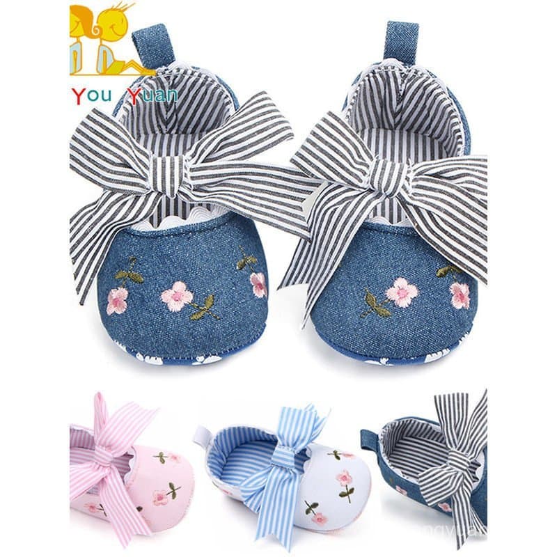 Sapatos de Bebê Vintage com Estampa Floral para Meninas, com Laço e Design de Flor, Sola Macia Antiderrapante, Sapatos d