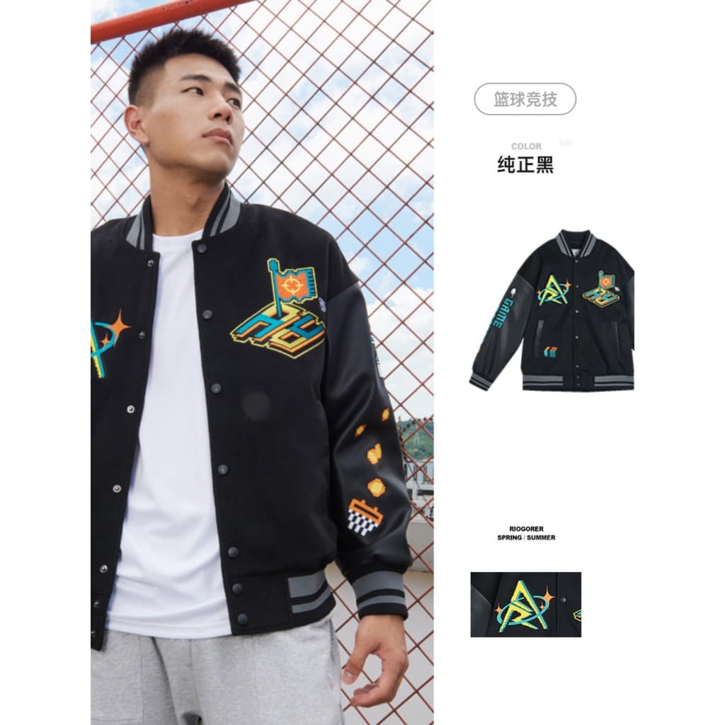 Jaqueta padrão rios mesmo estilo jaqueta masculina esportes de inverno estilo americano forro de lã Cardigan uniforme de
