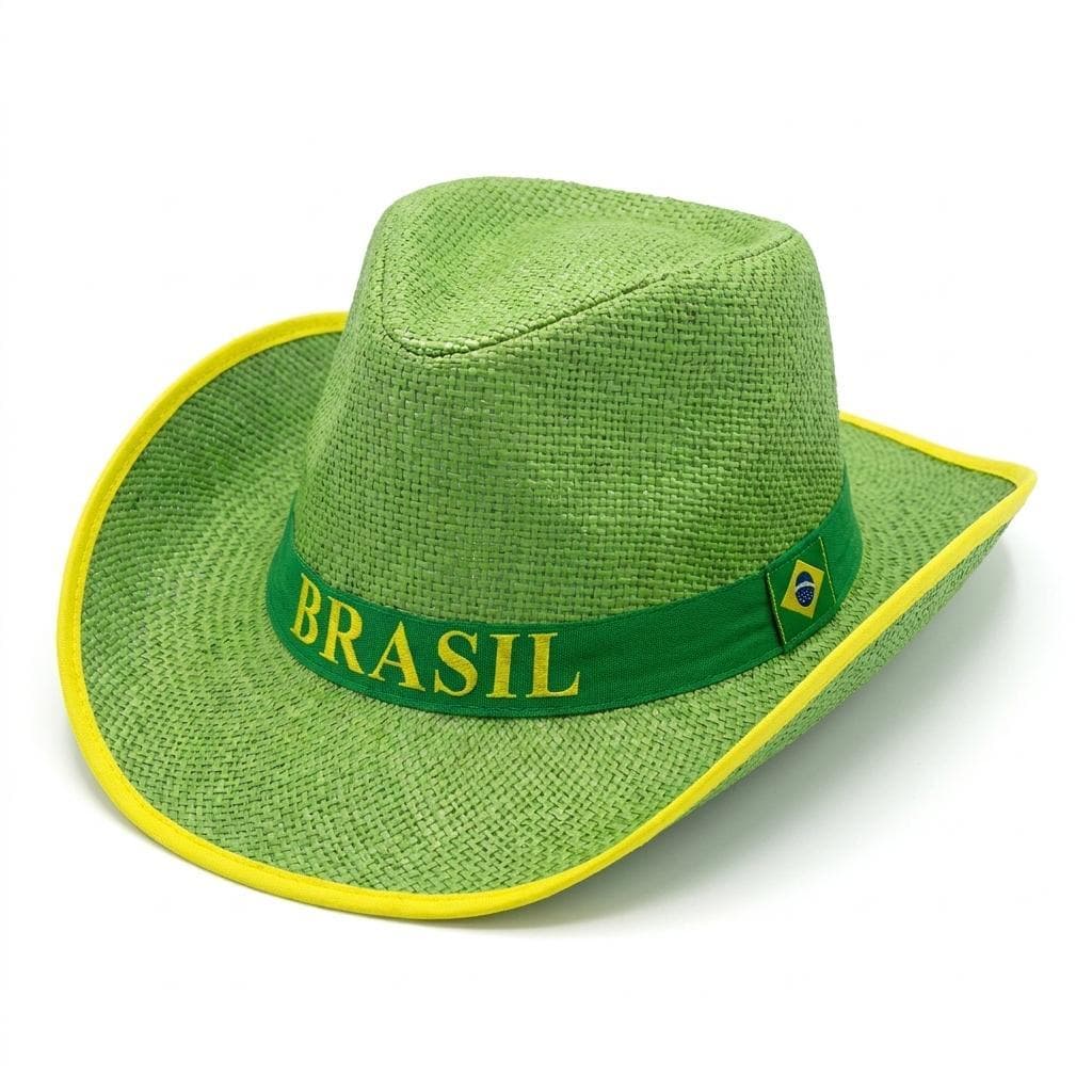 Chapéu Cowboy Palha Sintética Brasil Verde Festas