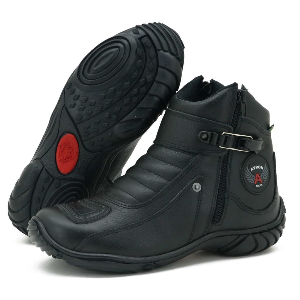 Bota Motociclista Semi Impermeável de Couro Legítimo Preto 271 - Atron Shoes Oficial