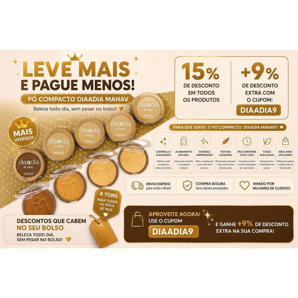 KIT 3 PÓ FACIAL COMPACTO VEGANO DIA A DIA MAHAV