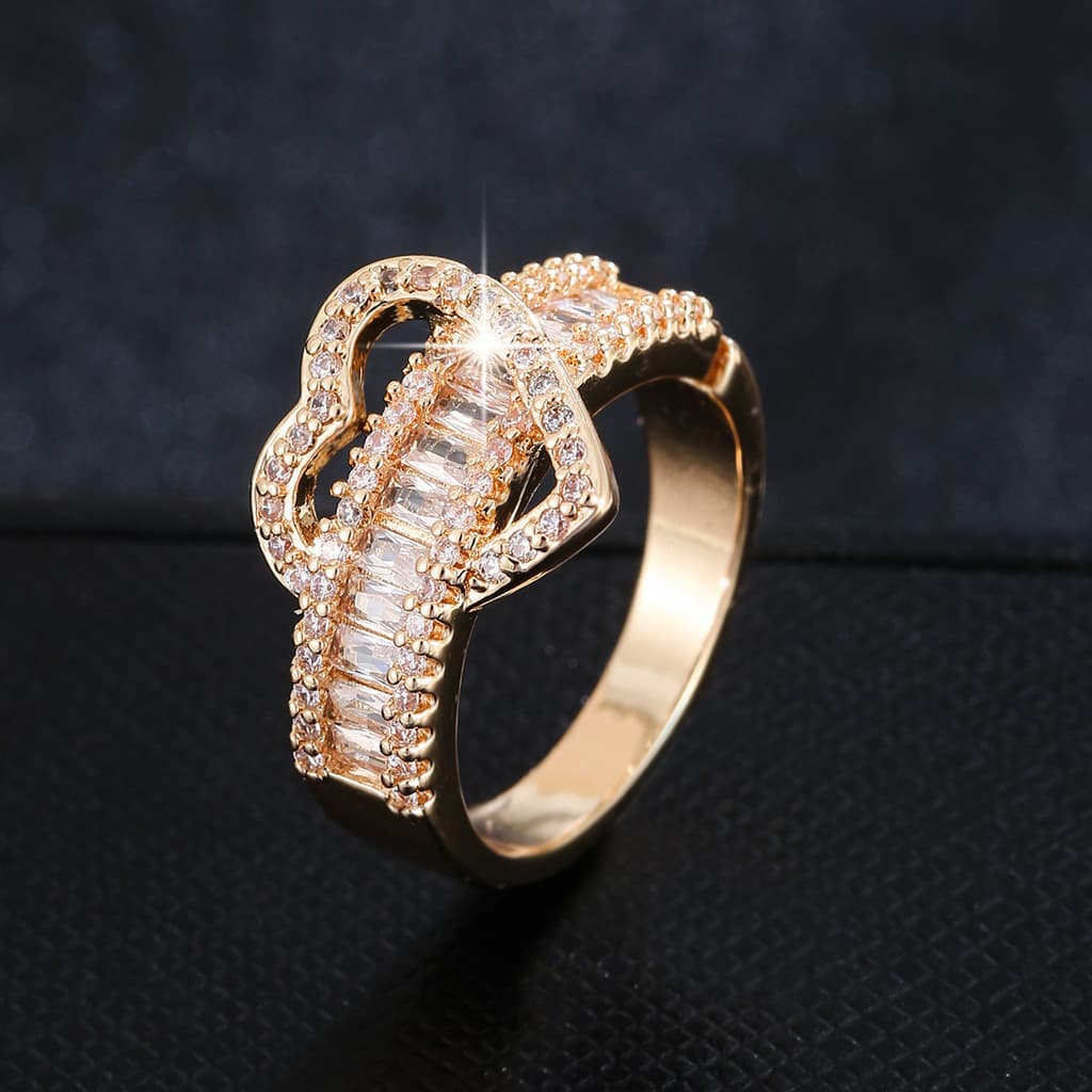 Coração romântico incrustado zircônio anel aberto em forma de coração luz luxo High-End sentimento elegante único requin