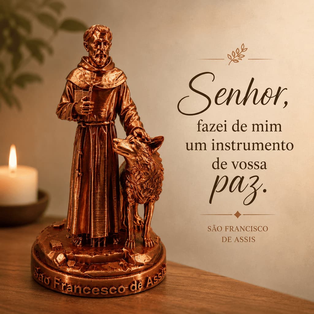 Estátua São Francisco de Assis com Cachorro 20cm - Religiosa