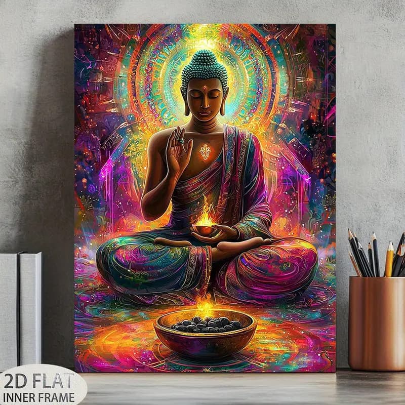 Quadro Decorativo Buda Colorido Meditando Espiritualidade Zen Energia