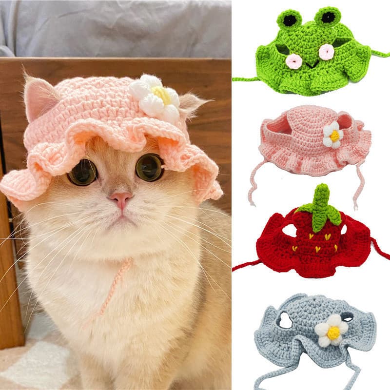 Chapéu Elástico De Outono Inverno Fofo Refinado De Cachorro Gatinhos De Festa De Malha Acessórios Para Gatos De Decoraçã