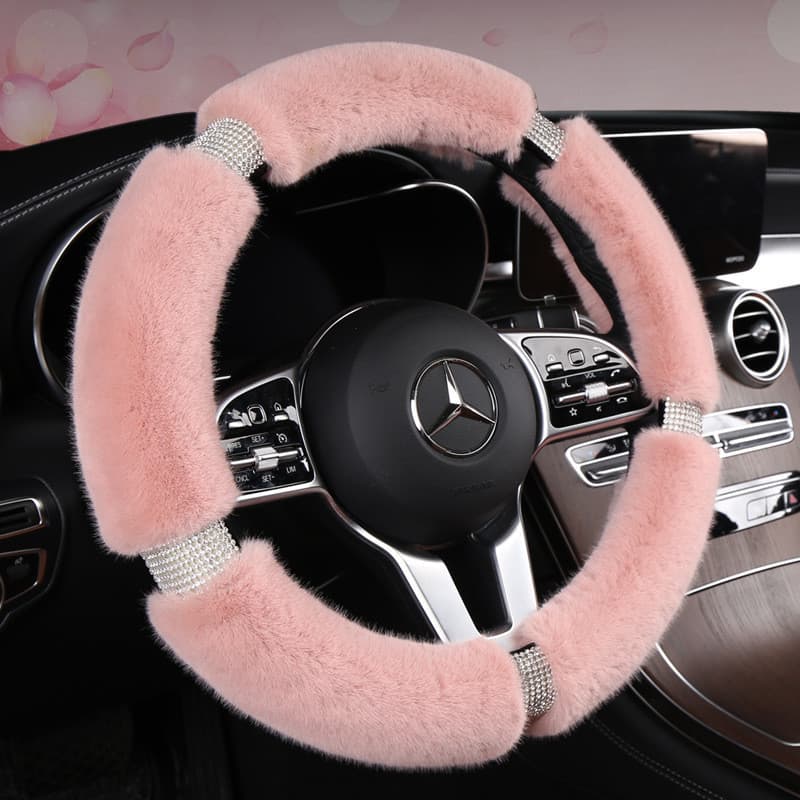 Nova capa de volante de carro de pelúcia quente antiderrapante inverno vison-como moda cravejado de diamantes diamante q
