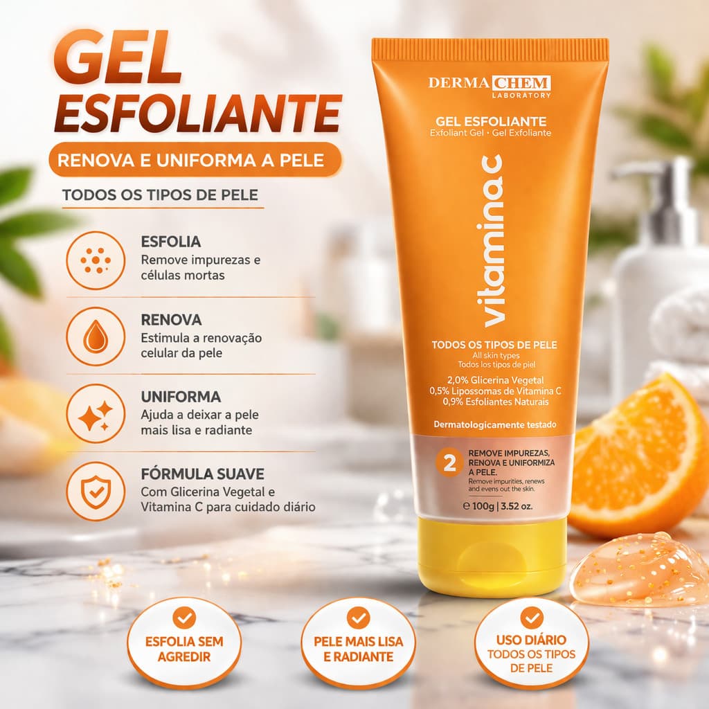 Gel Esfoliante Facial Vitamina C Dermachem 100 g  limpeza, renovação e uniformização da pele