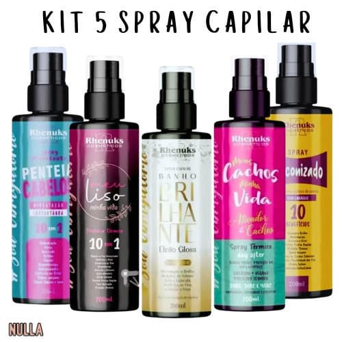 KIT 5 un. SPRAY CAPILAR  MEU LISO  SILICONIZADO  MEUS CACHOS  PENTEIA CABELO BANHO BRILHANTE Rhenuks