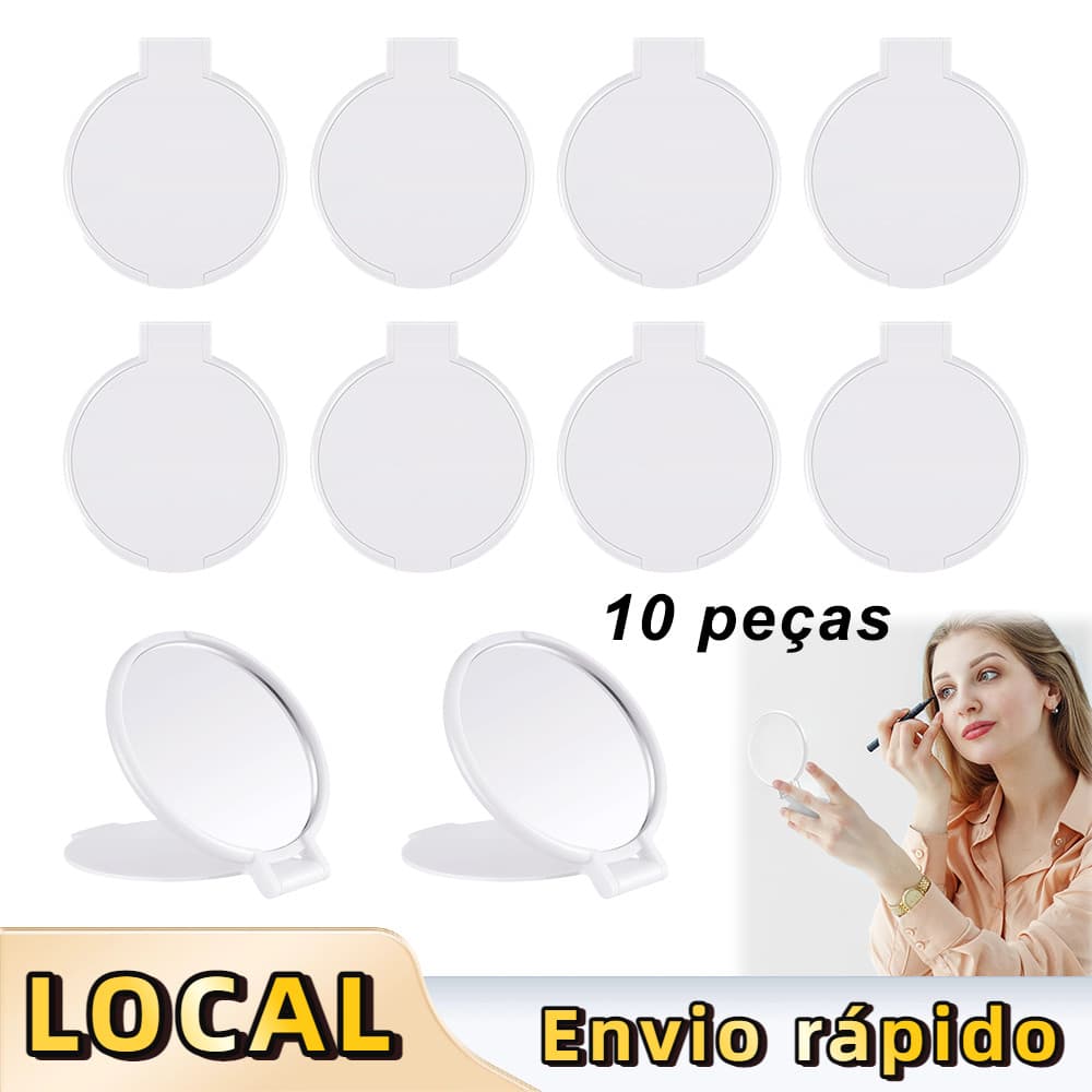 10 peças mini espelho dobrável redondo,para compacto bolsa, mulheres meninas viagens uso diário,Branco