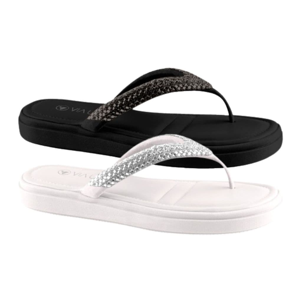 Chinelo Feminino Flatform Conforto Strass Moderno Via Uno