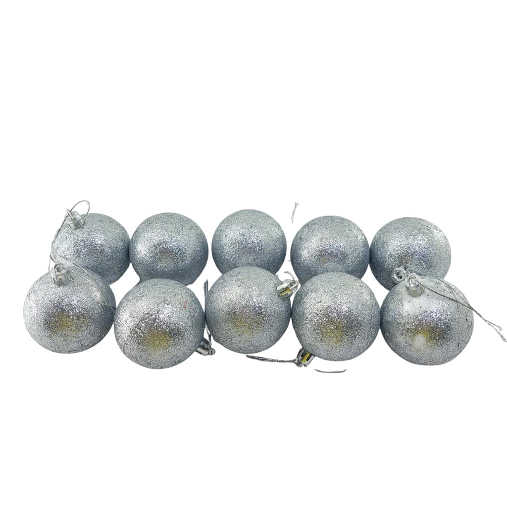 TUBO BOLAS GLITTER 6CM C10 PCS PRATA DECORAÇÃO/ENFEITE NATAL