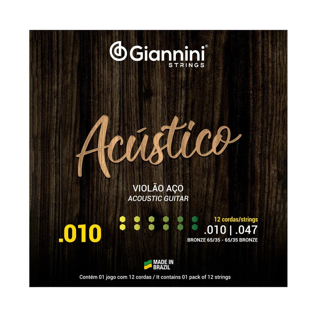 Encordoamento Violão Aço 12 Cordas Giannini Acústico Bronze