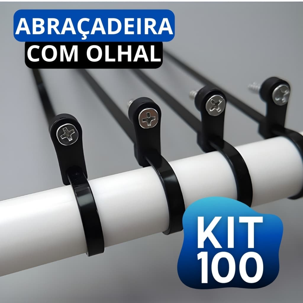 KIt 100 Enforca Gato Com Olhal Abraçadeiras Nylon Fixação de Fios Tubos e Canos Obras e Casa