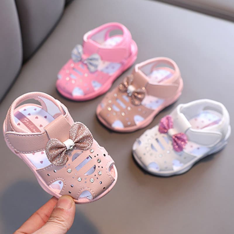 Sapatos De Verão Para Bebês Com Laço Princesa Sandálias Infantis Antiderrapantes Sola Macia