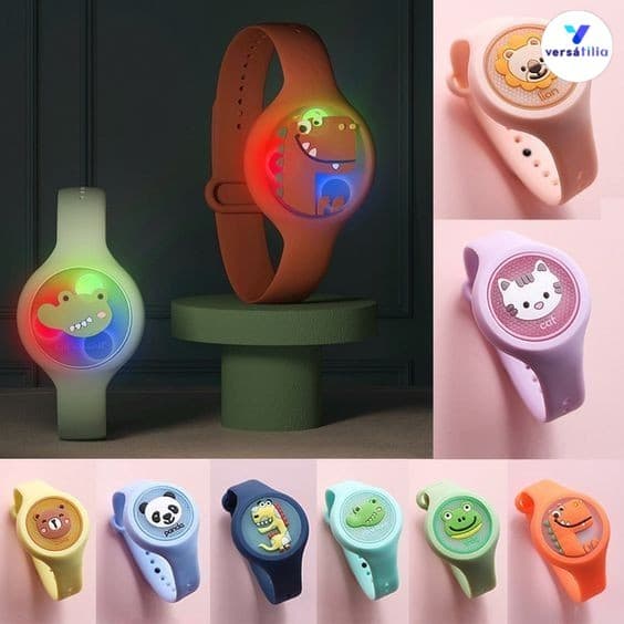 Pulseira repelente de mosquitos infantil com punhos e Design LED e materiais hipoalergênicos