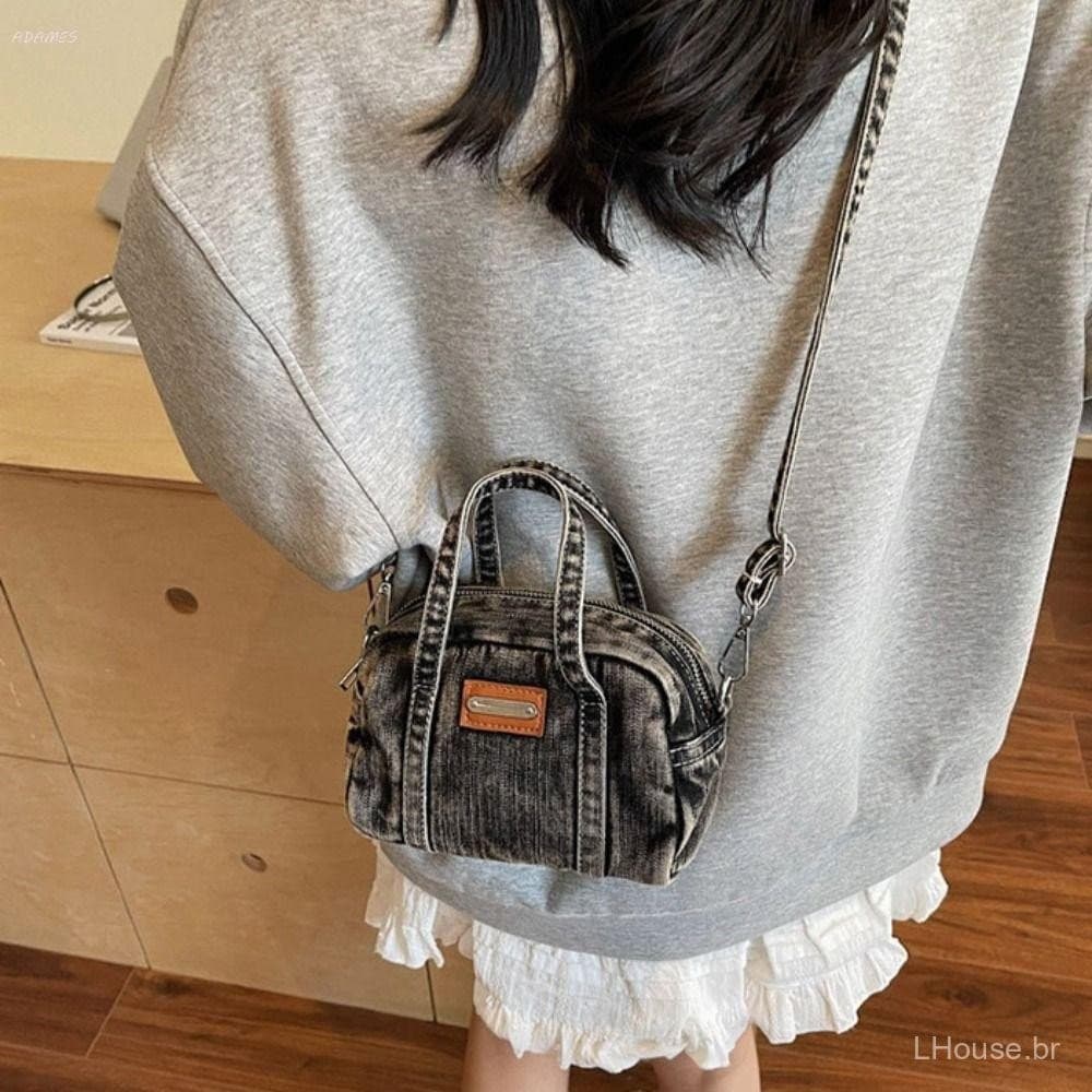 Bolsa De Lona Jeans ADAMES , Vintage Estilo Rua Y2K Compras Crossbody Sólida De Grande Capacidade