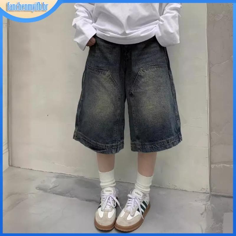 Vintage Baggy Jean Shorts Mulheres Lavadas Perna Larga Capri Calças Casuais Barril Jeans Masculino Oversized Jorts