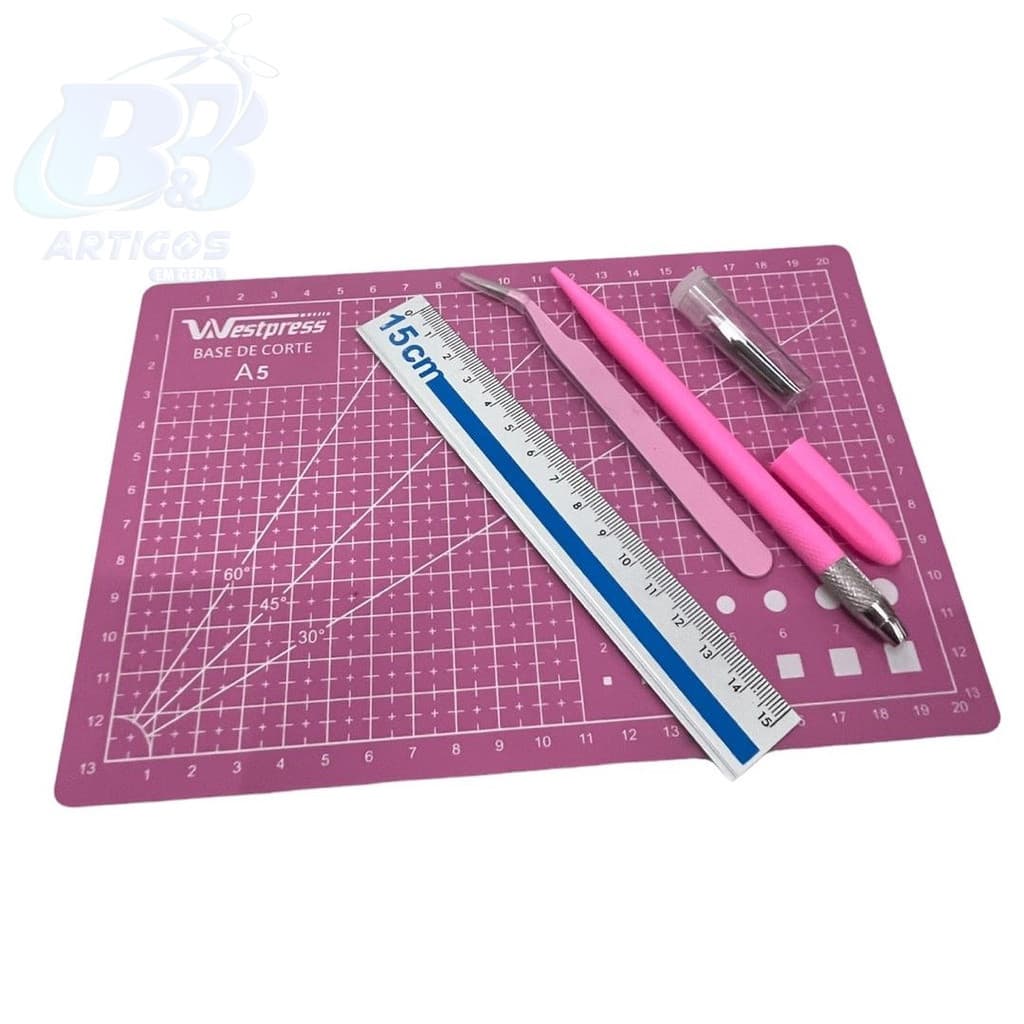 Kit Base de Corte 22x15 A5 com Régua Estilete de Precisão e Pinça