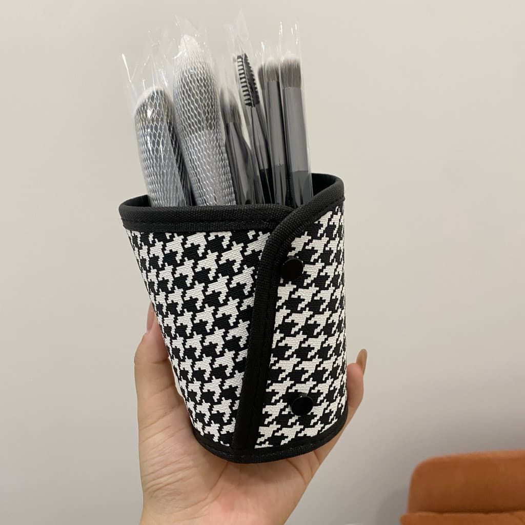 Ins estilo Vertical sem tampa Houndstooth escova balde de armazenamento saco de armazenamento de escova de maquiagem bal