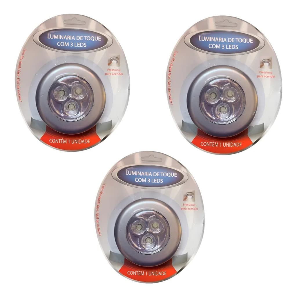 Kit 3 Led Luminária Branca Toque Adesivado Sem Fio Teto Luz