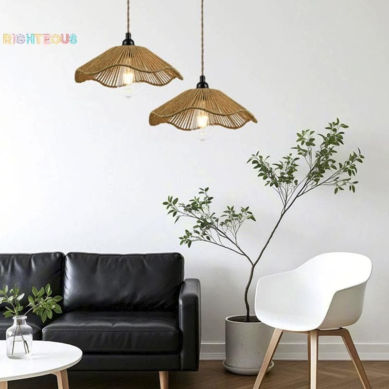 Rightrous Rattan Corda Tecido Abajur Artesanal Lustre Capa Boêmio Sombra De Teto Para Casa Dormitório Decoração Novo