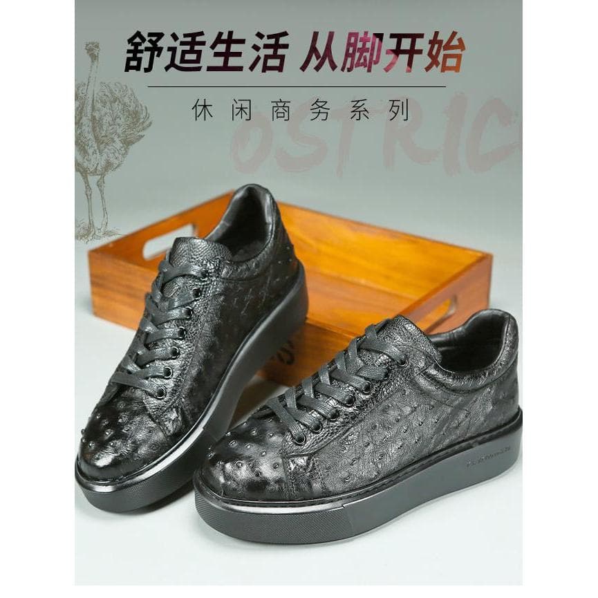Emmas.Denton High-End Couro de Avestruz Sapatos Masculinos Moda Confortável Tênis Casuais Sola XL Tênis Leves Sapatos da